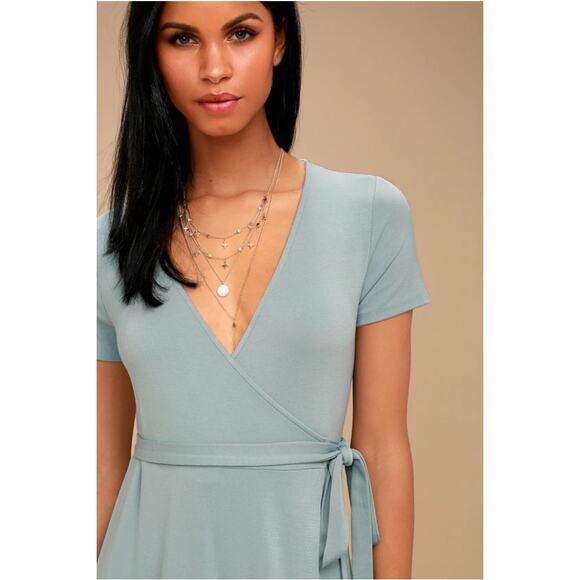 Lulus Slate Blue Evolve Wrap Maxi Dress Womens XS Surplice Long Bridesmaid - Picture 4 of 10